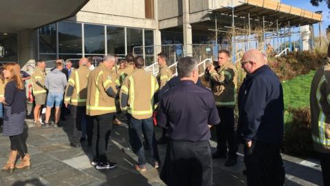 Firefighters outside County Hall