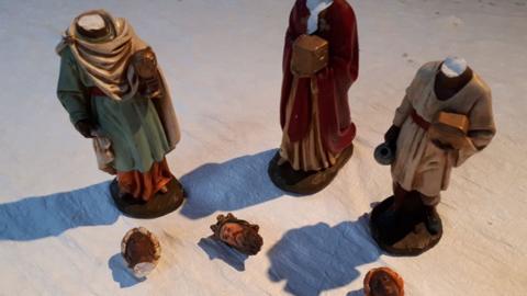 The decapitated wise men figurines at St Mary's Church, Mendlesham