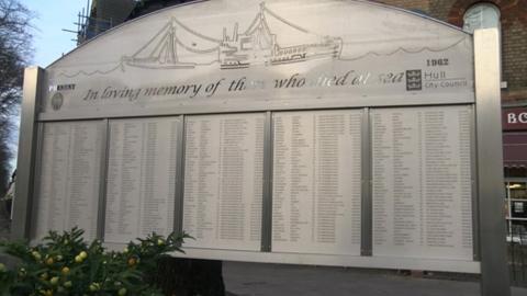 A trawlermen memorial board