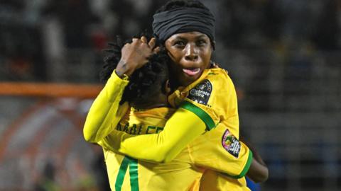 Mamelodi Sundowns players celebrate a goal against SC Casablanca