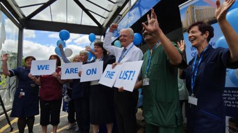 Hospital staff celebrating