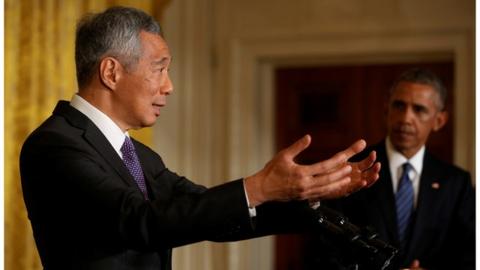 Singapore Prime Minister and Barack Obama at a White House press conference