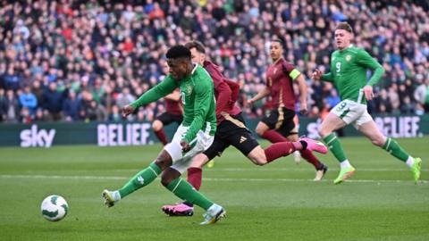 Chiedozie Ogbene misses a chance for Republic of Ireland