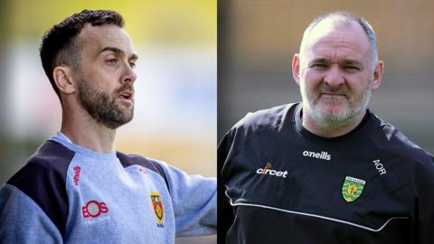 Down manager Conor Lavery and Donegal manager Aidan O'Rourke