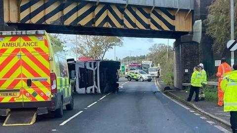 Lorry under bridge in Melton Road, Tollerton