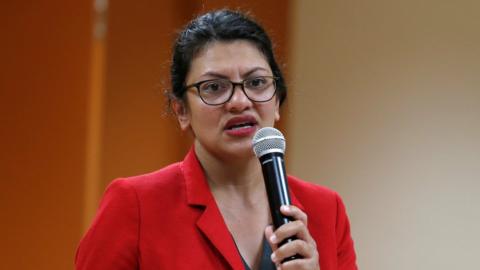 Rashida Tlaib addresses constituents during a meeting in Inkster, Michigan, August 15, 2019