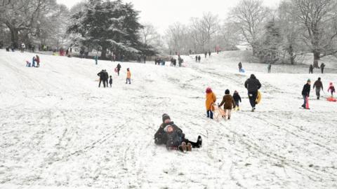 People sledging in Greenwich Park