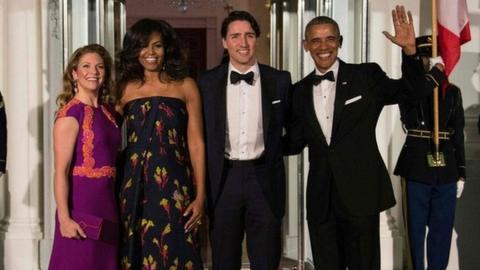 The Obamas and Trudeaus prepare to dine at the White House official state dinner