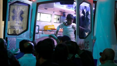 Child victim in ambulance outside hospital