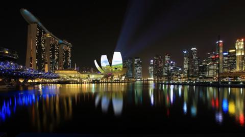 The Singapore skyline at night