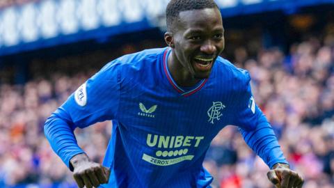Rangers' Mohammed Diomande celebrates after making it 1-0