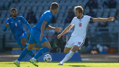 Harry Kane shoots during England's win over Iceland in September