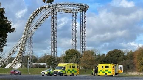 Ambulances at Oakwood on Sunday following the incident