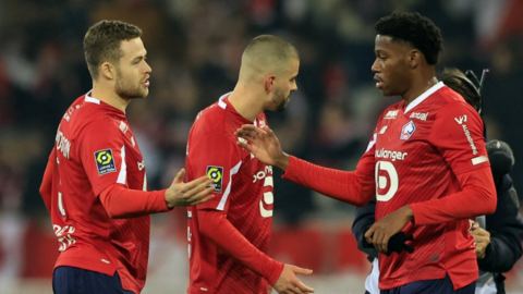 Lille players celebrate scoring an equaliser against Paris St-Germain