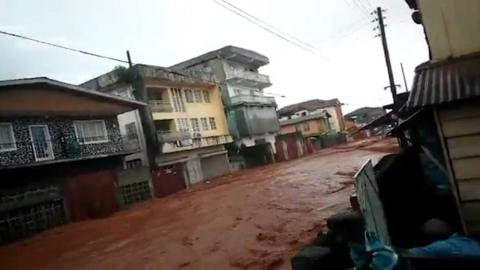 Flooded street in Sierra Leone