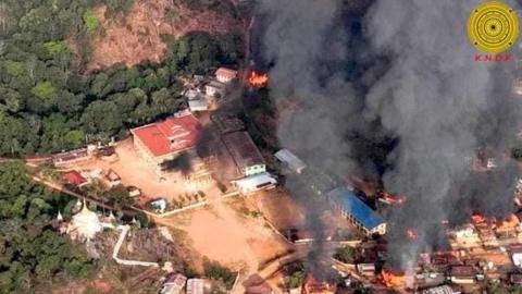 Aftermath of an aerial shelling at a village in Myanmar's Shan State