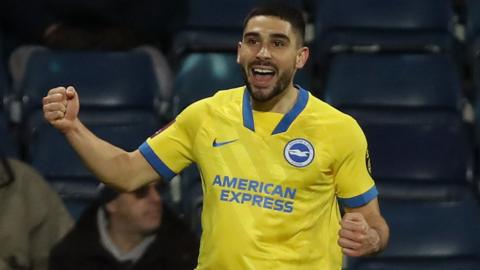 Neal Maupay celebrates scoring for Brighton against West Brom in the FA Cup