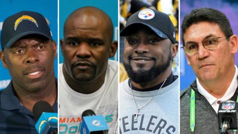 Anthony Lynn, Brian Flores, Mike Tomlin and Ron Rivera