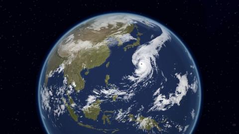 BBC Weather graphic showing the satellite image of Typhoon Hagibis as it approaches Japan