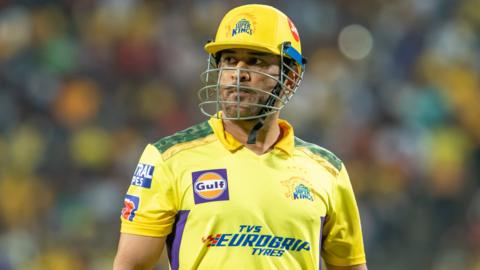 Chennai Super Kings captain MS Dhoni walks off after his innings