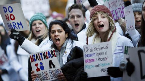 New York-area medical students gather to protest the proposed plan to repeal the Affordable Care Act