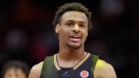 Bronny James playing basketball