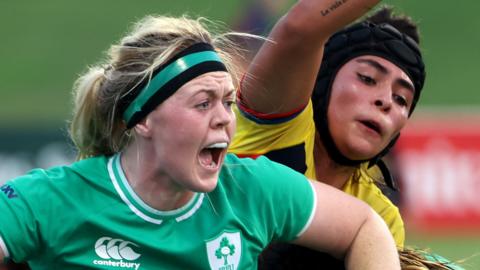 Ireland's Sam Monaghan calls out in a maul against Colombia