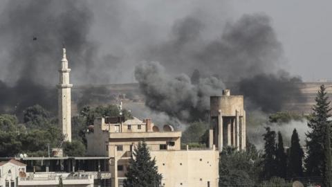 Smoke rises over Ras al-Ain - 9 October