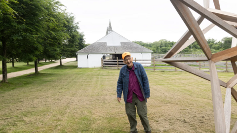 Frank Stella at his exhibit