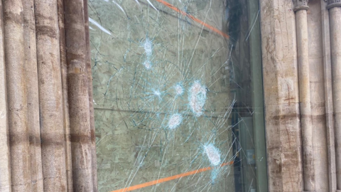 Vandalised glass in Cambridge