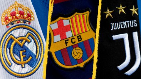 Real Madrid, Barcelona and Juventus club badges