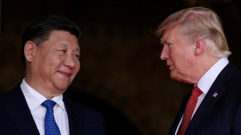 US President Donald Trump welcomes Chinese President Xi Jinping at Mar-a-Lago state in Palm Beach, Florida, US, 6 April 2017.