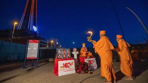 Ceremony by sadhus at Blackpool Tower