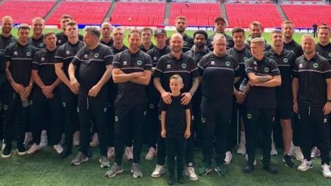 Newport Pagnell FC players, staff and family at Wembley