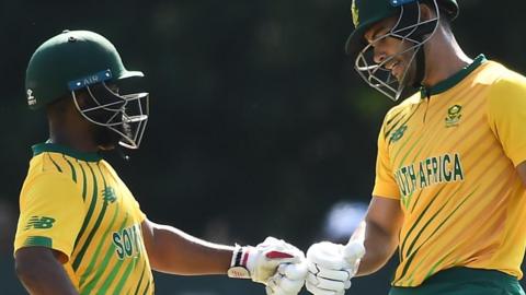 A fist-bump between South Africa pair Temba Bavuma and Reeza Hendricks in Saturday's T20 at Stormont