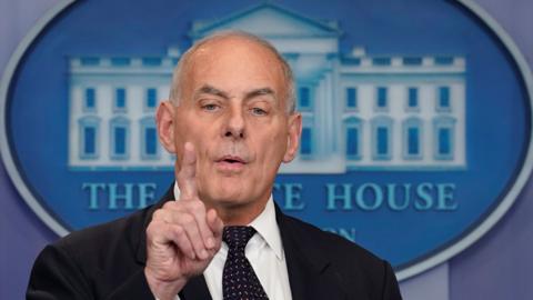 White House Chief of Staff John Kelly speaks during a daily briefing at the White House on 19 October 2017