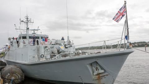This file image from 2016 shows HMS Pembrok, a Sandown-class minehunter of the Royal Navy