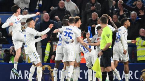 Leeds players celebrate scoring