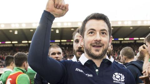 Greig Laidlaw celebrates Scotland's win over Ireland in 2017