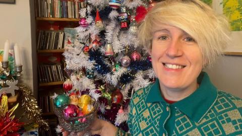 Jill Coulson with her festive vintage decorations