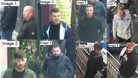 Eight CCTV images of the men police want to identify