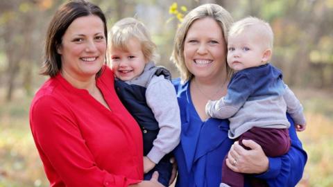 Allison Blixt (R) and Stefania Zaccarri(L) with their sons, Lucas and Massi