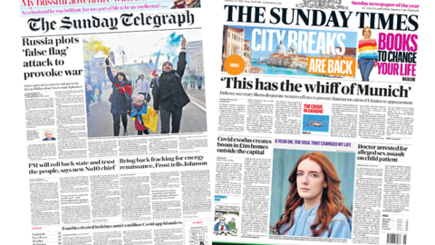 The Sunday Telegraph and Sunday Times front pages 13 February 2022