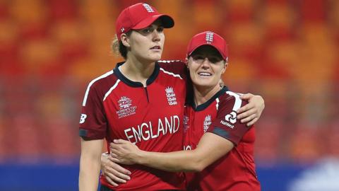 England players Nat (left) and Katherine Sciver-Brunt (right) embrace