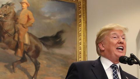 U.S. President Donald Trump speaks before signing a proclamation to honor Martin Luther King, Jr. day, in the Roosevelt Room at the White House, on January 12, 2018 in Washington, DC