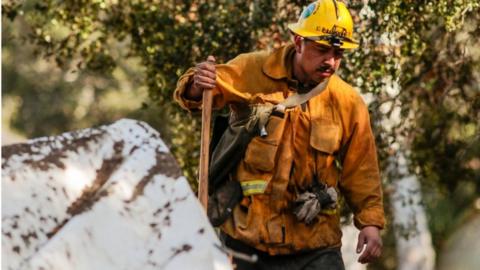 A rescue worker searches properties for missing persons