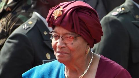 Liberia's former president, Ellen Johnson Sirleaf, arrives at the swearing-in ceremony of the country's president-elect, 22 January 2018