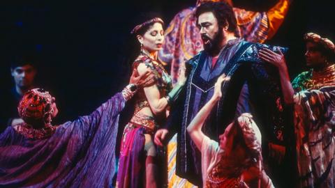 Late Italian tenor Luciano Pavarotti performs (as Calaf) at the final dress rehearsal prior to the season premiere of Turandot at the Metropolitan Opera House, New York, May 9, 2000