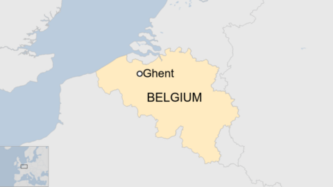 Map of Belgium showing Ghent in the north-west.