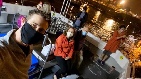 Musicians from Dunedin Consort on the boat from France to the UK